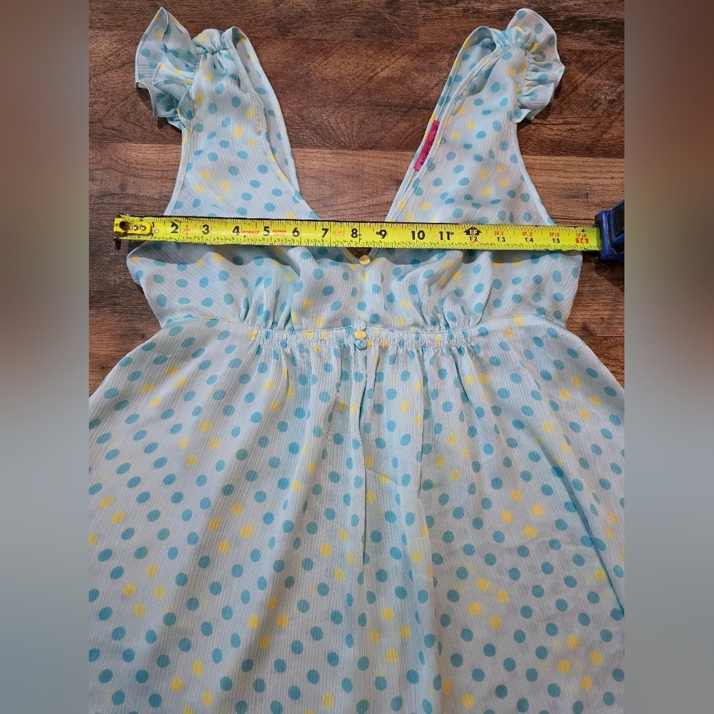 Vintage 90's Betsy Johnson Intimates Blue & Yellow Polka Dot 2-Piece Set Size L - Picture 8 of 9